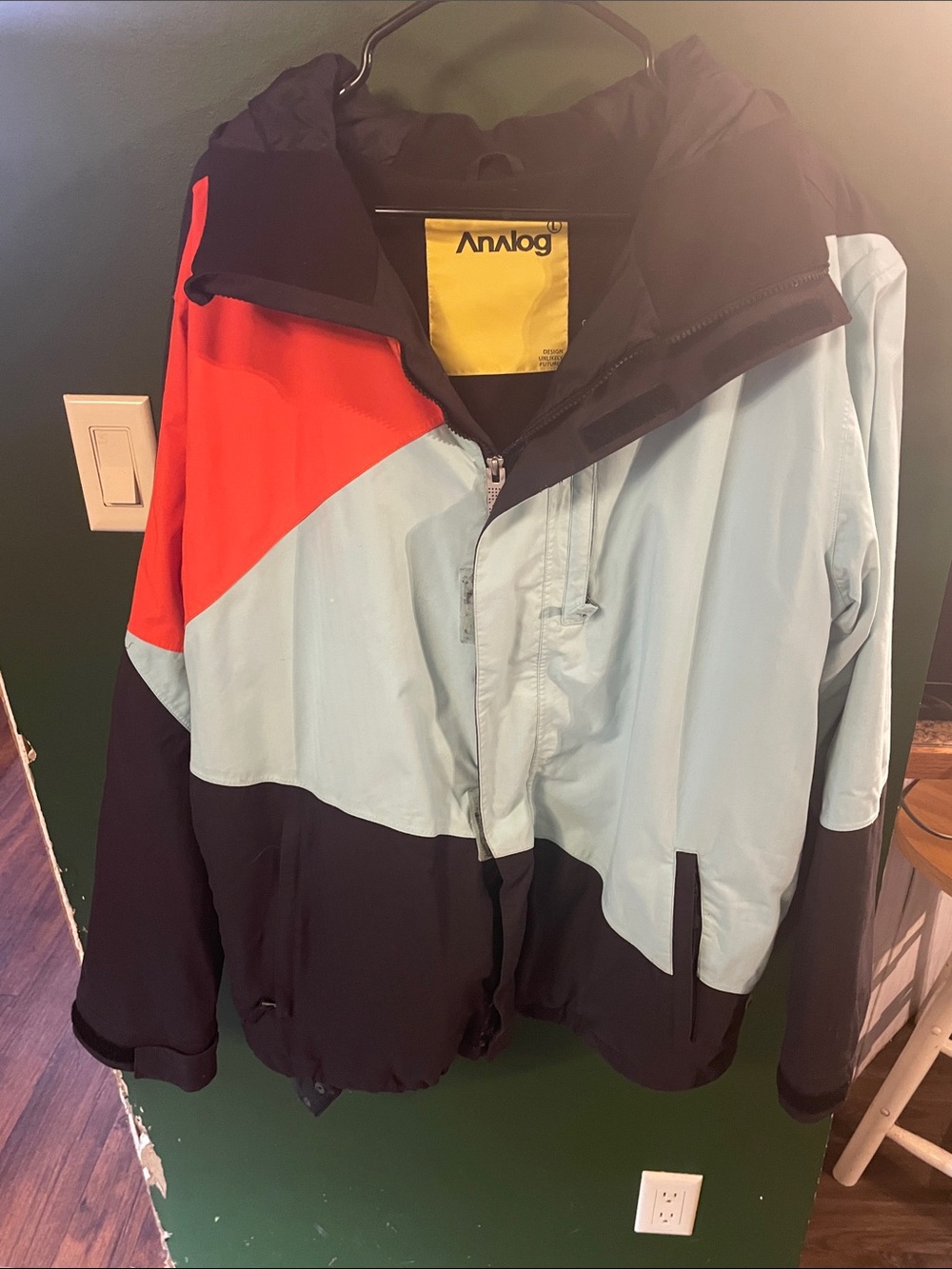 Analog Colorblock Snow Jacket in Light Blue, Red & Black Size Large